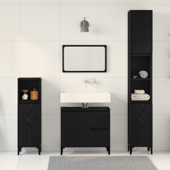 Badezimmermöbel-Set 3-teilig Schwarze Eiche Holzwerkstoff