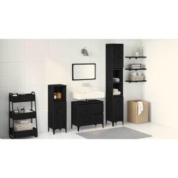 Badezimmermöbel-Set 3-teilig Schwarze Eiche Holzwerkstoff