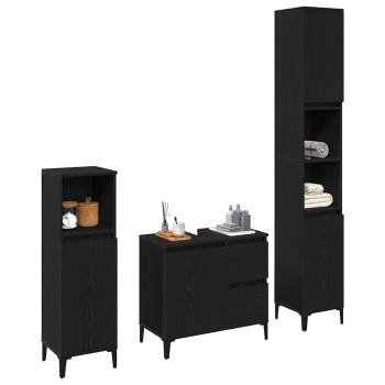 Badezimmermöbel-Set 3-teilig Schwarze Eiche Holzwerkstoff
