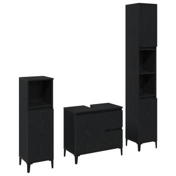 Badezimmermöbel-Set 3-teilig Schwarze Eiche Holzwerkstoff