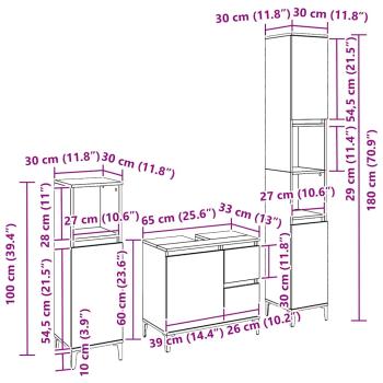 Badezimmermöbel-Set 3-teilig Schwarze Eiche Holzwerkstoff