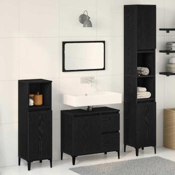 Badezimmermöbel-Set 3-teilig Schwarze Eiche Holzwerkstoff
