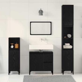 Badezimmermöbel-Set 3-teilig Schwarze Eiche Holzwerkstoff