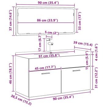 Badezimmermöbel Set Set von 2 Schwarz Eiche Ingenieurholz, Glas