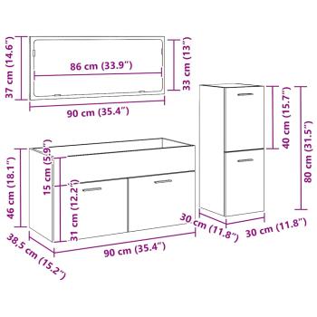 Badezimmermöbel Set Set aus 3 Schwarze Eiche