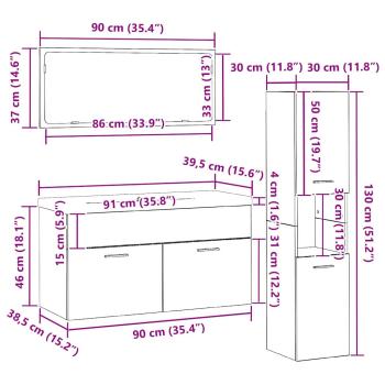 Badezimmermöbel-Set Set aus 3 Schwarz-Eiche Holzwerkstoff Slim