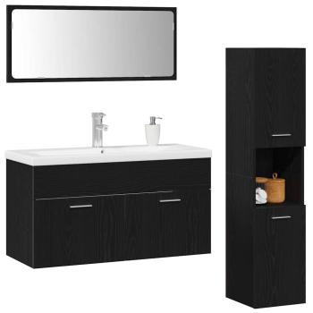 Badezimmermöbel-Set Set aus 3 Schwarz-Eiche Holzwerkstoff Slim