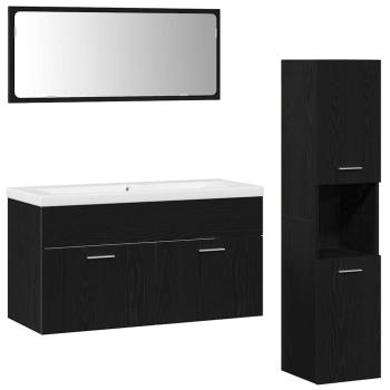 Badezimmermöbel-Set Set aus 3 Schwarz-Eiche Holzwerkstoff Slim