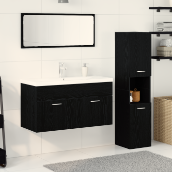 Badezimmermöbel-Set Set aus 3 Schwarz-Eiche Holzwerkstoff Slim