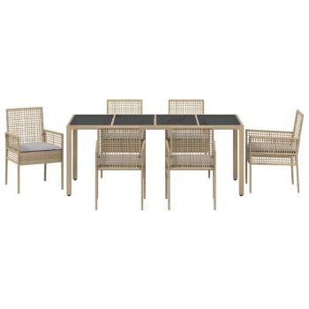 Garten Essgruppe 7 pcs Beige Poly-Rattan