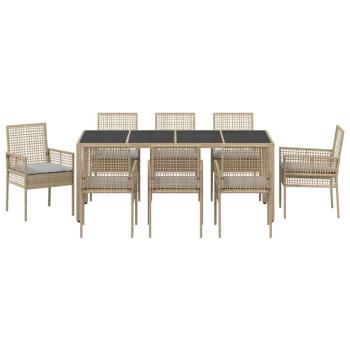 Garten Essgruppe 9 pcs Beige Poly-Rattan