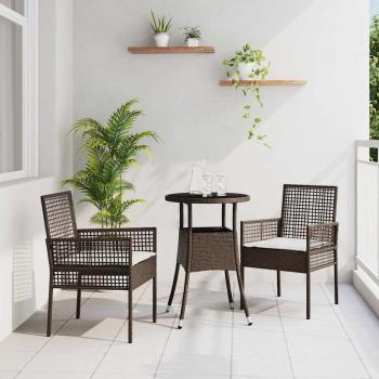 ARDEBO.de - Esszimmermöbel Set 3-teilig Braun Rattan, Metall Robust