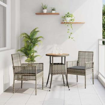 ARDEBO.de - Essmöbel Set Set aus 3 Grau Rattan, Metall
