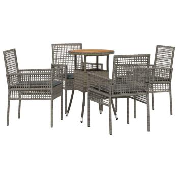 Essmöbel Set 5-teilig Grau Rattan, Glas Langlebig Rund Modern