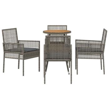 Essmöbel Set 5-teilig Grau Rattan, Glas Langlebig Rund Modern