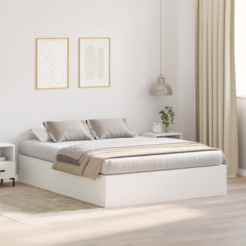 Bettgestell Weiß MDF Standard Doppel Stauraumbett Rechteckig