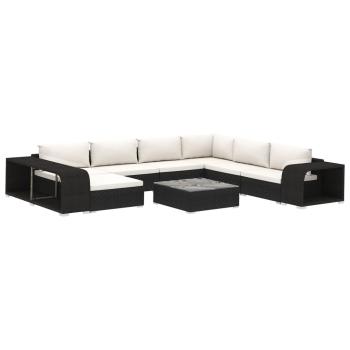 10-tlg. Garten-Lounge-Set mit Auflagen Poly Rattan Schwarz