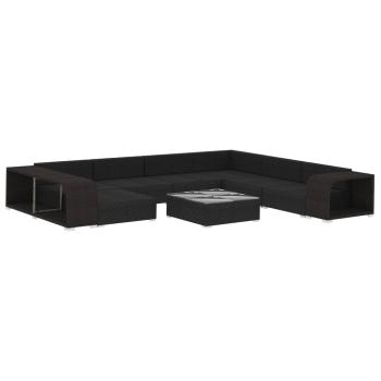 10-tlg. Garten-Lounge-Set mit Auflagen Poly Rattan Schwarz
