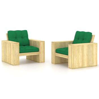 ARDEBO.de - Gartenstühle 2 Stk. mit Grünen Kissen Kiefer Imprägniert
