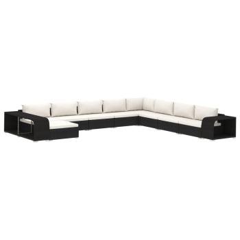 11-tlg. Garten-Lounge-Set mit Auflagen Poly Rattan Schwarz