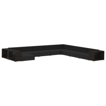 11-tlg. Garten-Lounge-Set mit Auflagen Poly Rattan Schwarz