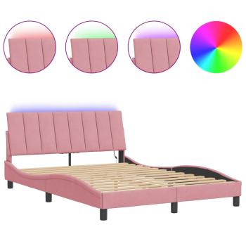 Bettgestell mit LED-Leuchten Rosa 120x200 cm Samt