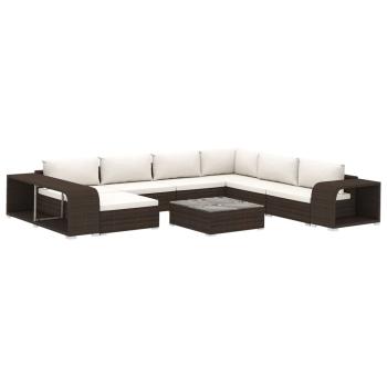 10-tlg. Garten-Lounge-Set mit Auflagen Poly Rattan Braun