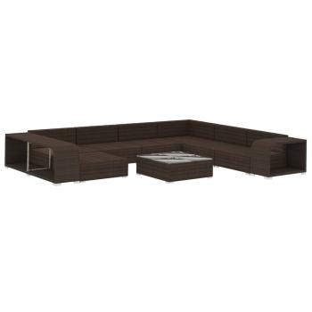 10-tlg. Garten-Lounge-Set mit Auflagen Poly Rattan Braun