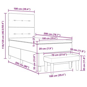 Boxspringbett mit Matratze & Bank Taupe 100x200 cm Stoff