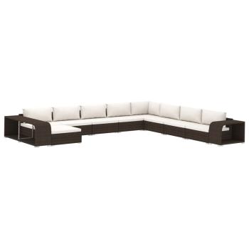 11-tlg. Garten-Lounge-Set mit Auflagen Poly Rattan Braun
