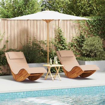 ARDEBO.de - Sonnenliege Set aus 2 Beige Holz und gepolsterter Stoff Groß