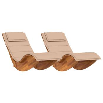 Sonnenliege Set aus 2 Beige Holz und gepolsterter Stoff Groß