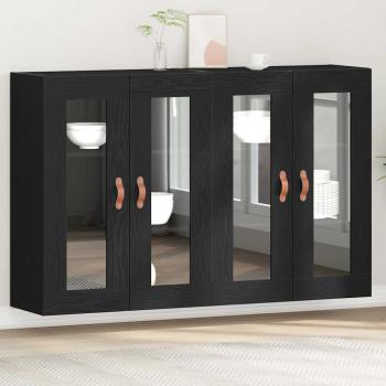 ARDEBO.de - Wandmontierter Schrank Set aus 2 Schwarze Eiche Massivholz, Glas