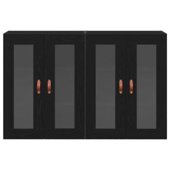 Wandmontierter Schrank Set aus 2 Schwarze Eiche Massivholz, Glas