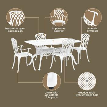 Set aus 3 Weiß Gussaluminium Groß Langlebig Gartentisch