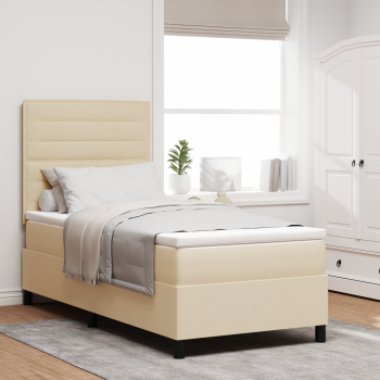 Bettgestell mit Matratze Beige Stoff 100 x 200 cm Bettmatratze