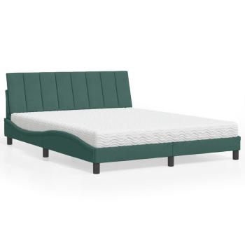 ARDEBO.de - Bett mit Matratze Dunkelgrün 160x200 cm Samt