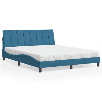 ARDEBO.de - Bett mit Matratze Blau 160x200 cm Samt