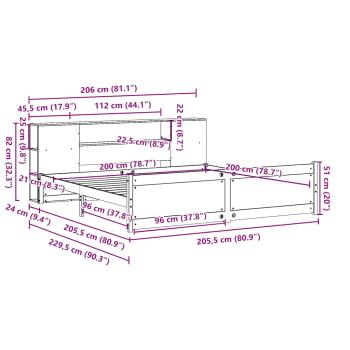 Massivholzbett mit Regal ohne Matratze 200x200 cm Kiefer