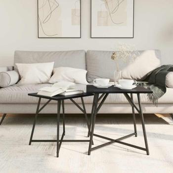 Beistelltisch 2er Set Schwarz Eichenholz, bearbeitetes Holz und Metall