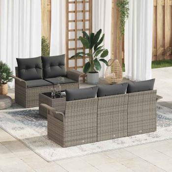 ARDEBO.de - Garten-Sofa-Set Set von 6 Grau Rattan, Polyester Garten-Sofa-Set