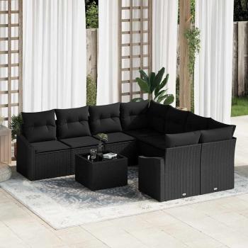 ARDEBO.de - Garten Sofa Set 9-teilig Schwarz Rattan 4-Sitzer Outdoor Sofa