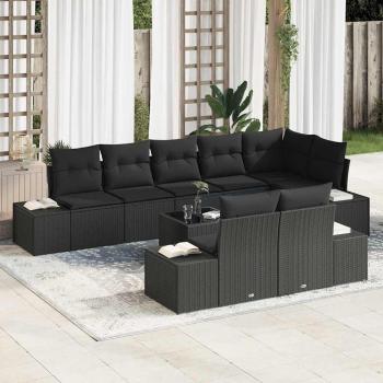 ARDEBO.de - Garten Sofa Set Set aus 9 Schwarz Rattan mit Polyesterkissen