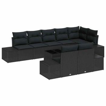 Garten Sofa Set Set aus 9 Schwarz Rattan mit Polyesterkissen