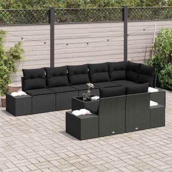Garten Sofa Set Set aus 9 Schwarz Rattan mit Polyesterkissen