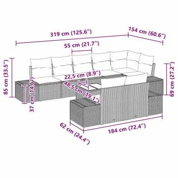 Garten Sofa Set Set aus 9 Schwarz Rattan mit Polyesterkissen