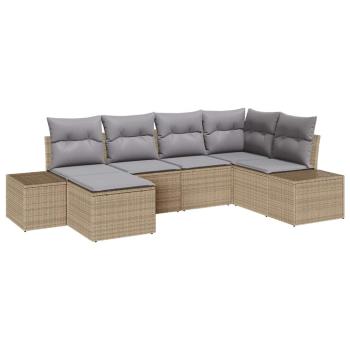 Garten-Sofa-Set 6-teilig Beige und Grau Rattan, Polyesterkissen