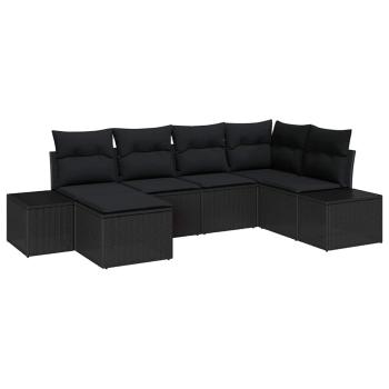Garten-Sofa-Set 6-teilig Schwarz Rattan, Polyester Garten-Ecksofa