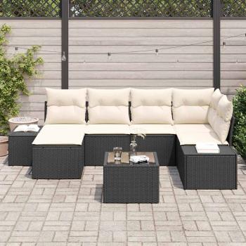 Garten-Sofa-Set Set aus 7 Schwarz und Creme Rattan, Polyester
