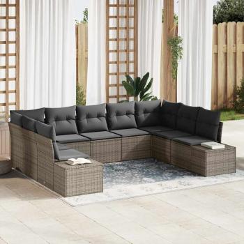 ARDEBO.de - Garten-Sofa Set 9 Teile Grau Rattan Garten-Sofa Rechteckig